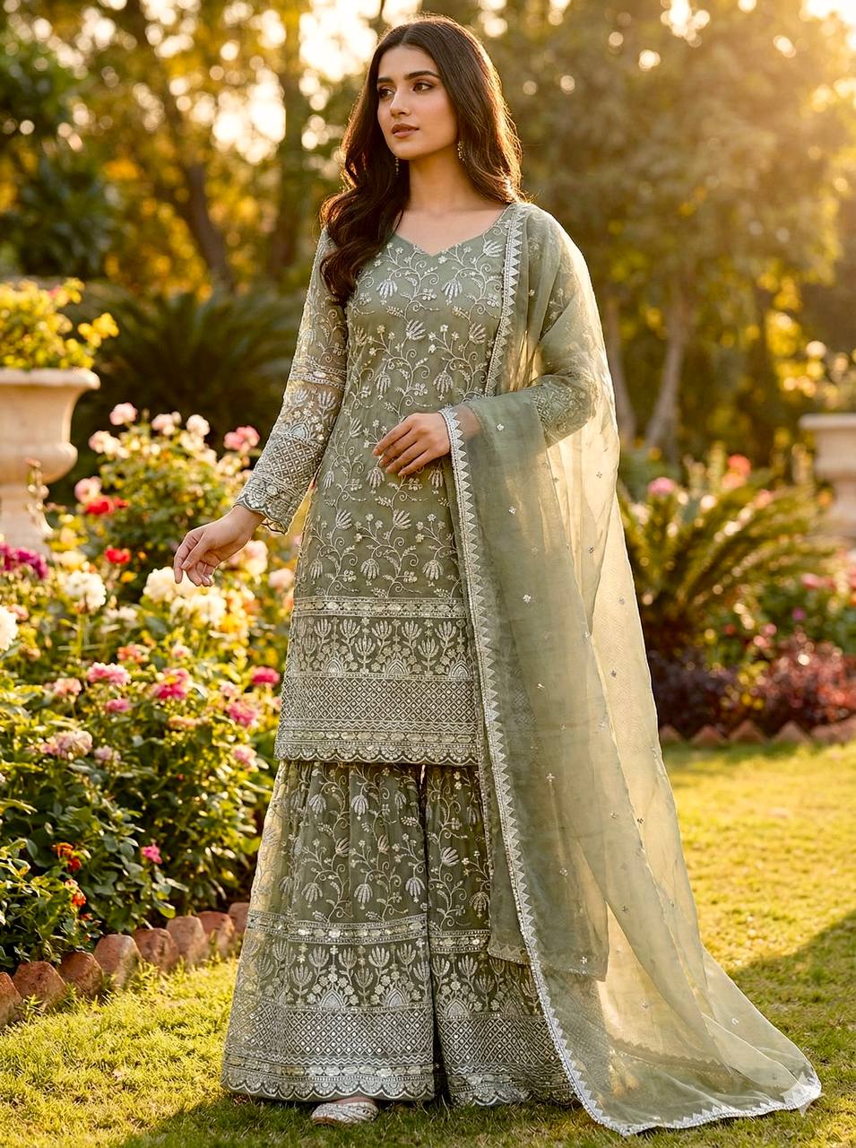 Nensi-NSR Pure GMY SILK Top Sharara set