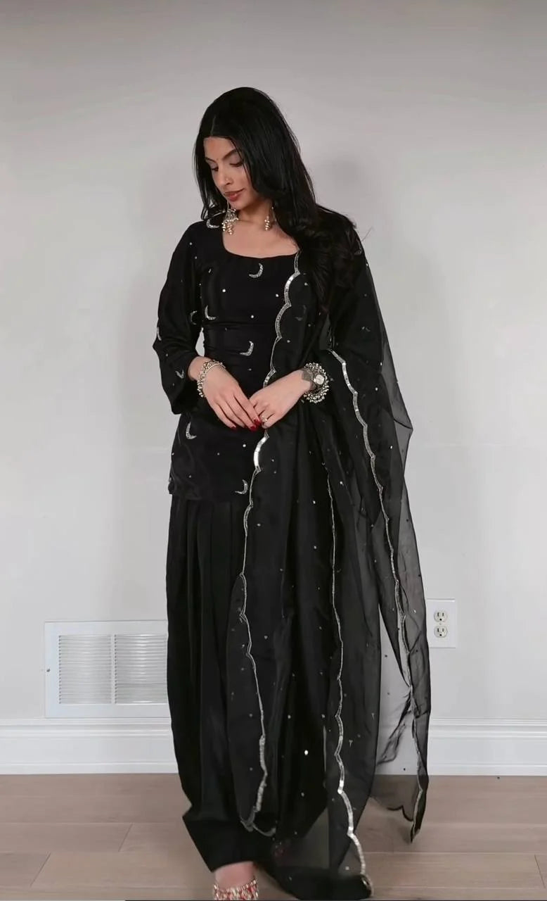 Chandrika - MC Heavy Natural Crep Silk top Farshi salwar set