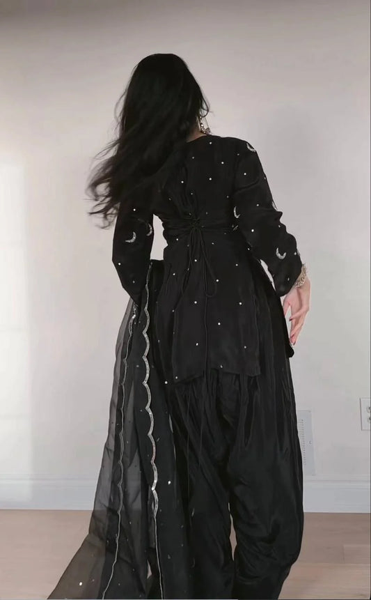 Chandrika - MC Heavy Natural Crep Silk top Farshi salwar set