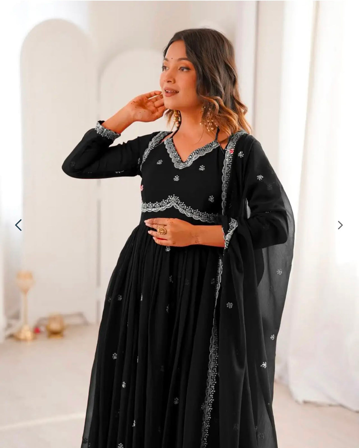 Midnight Black Embroidered Anarkali Suit Set