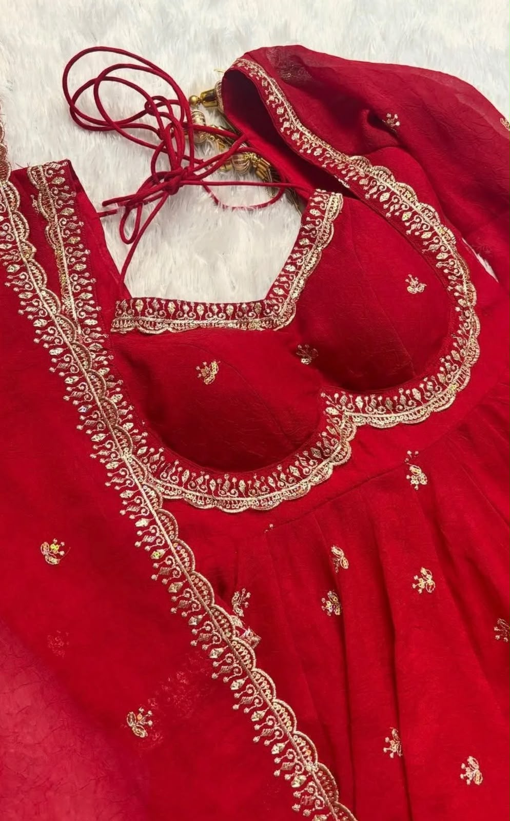 Ruby Red Embroidered Flared Anarkali Suit Set