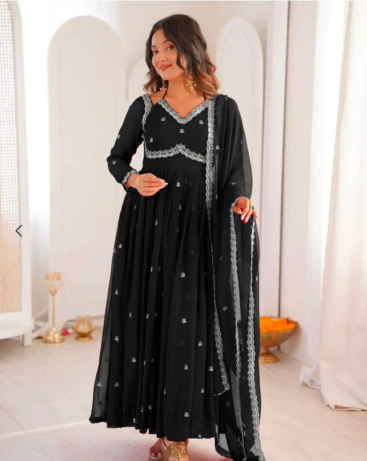 Midnight Black Embroidered Anarkali Suit Set