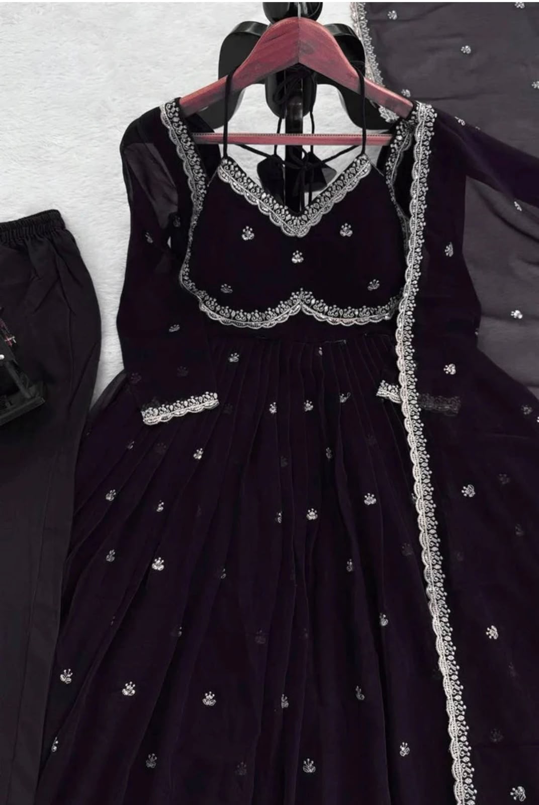 Midnight Black Embroidered Anarkali Suit Set