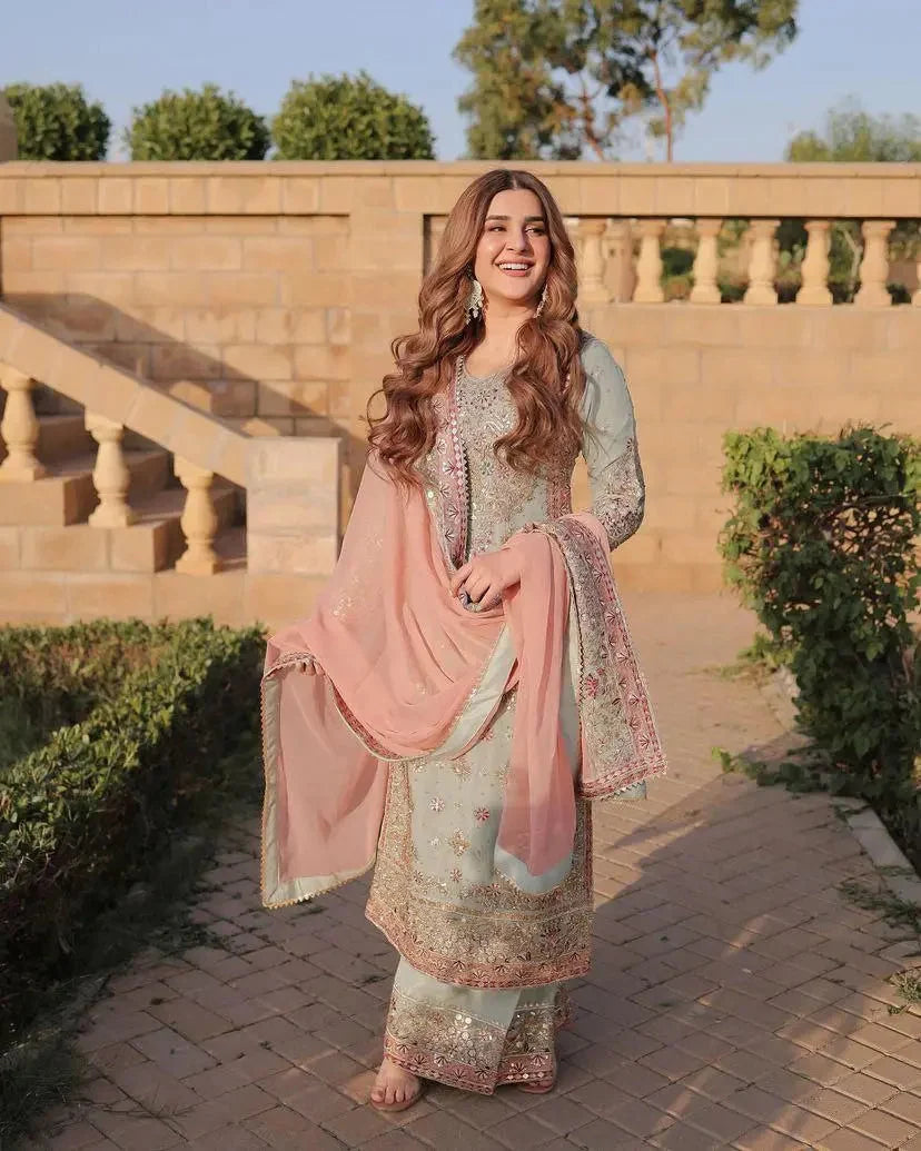 FAUX GEORGETTE KURTA SET-Dhaaga