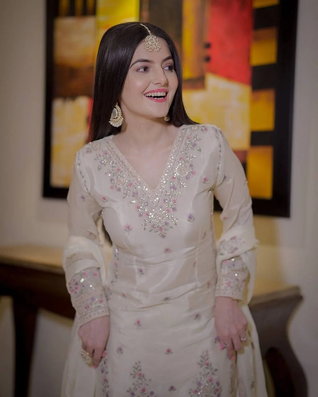 Rupal -Fully Stitched Fancy Outfit – Embroidered & Sequined Top with Plazzo and Dupatta