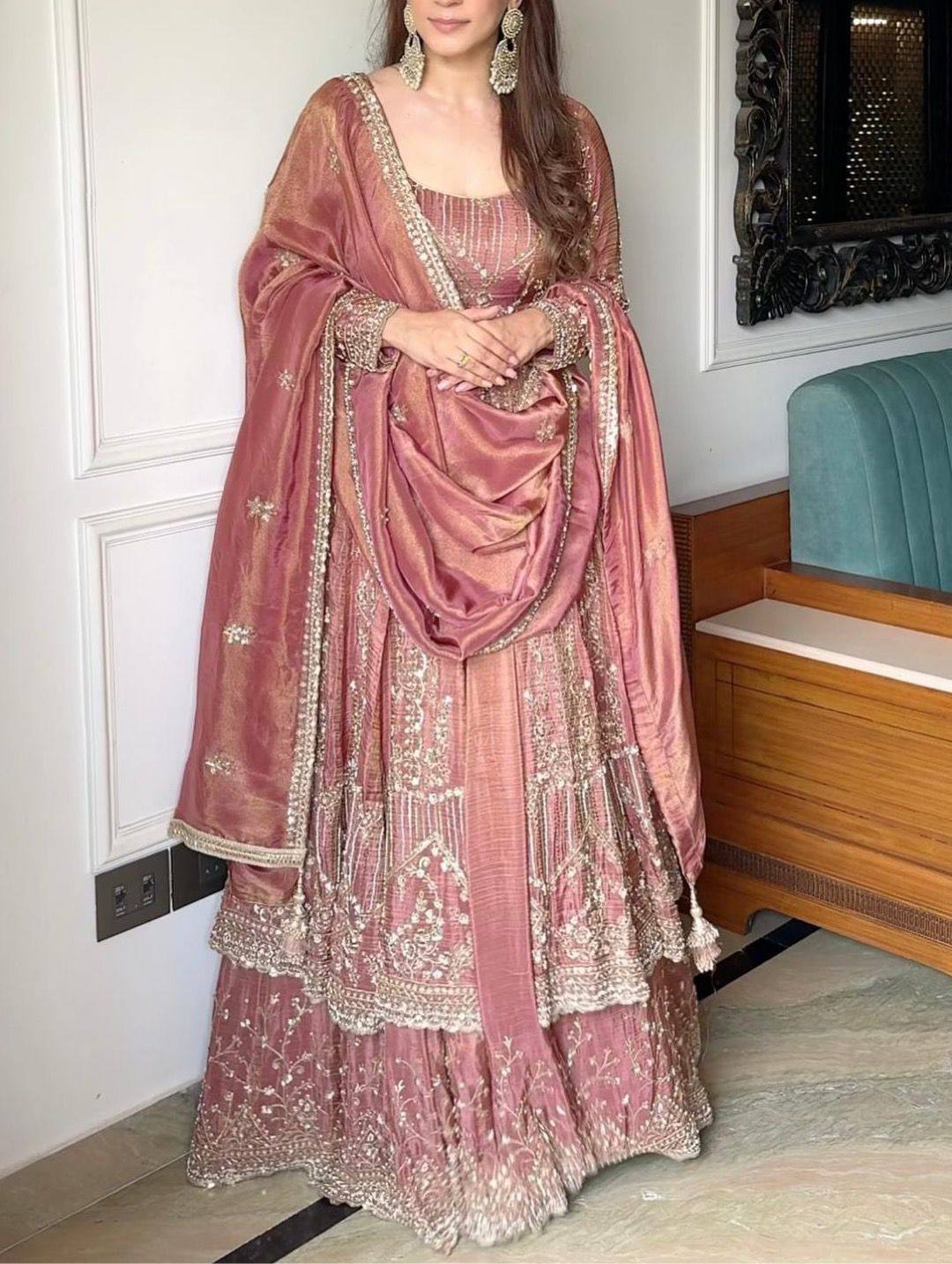 Ankita Embroidery Full Sleeve Gown Set with Coordinated Lehenga in Party Wear Style