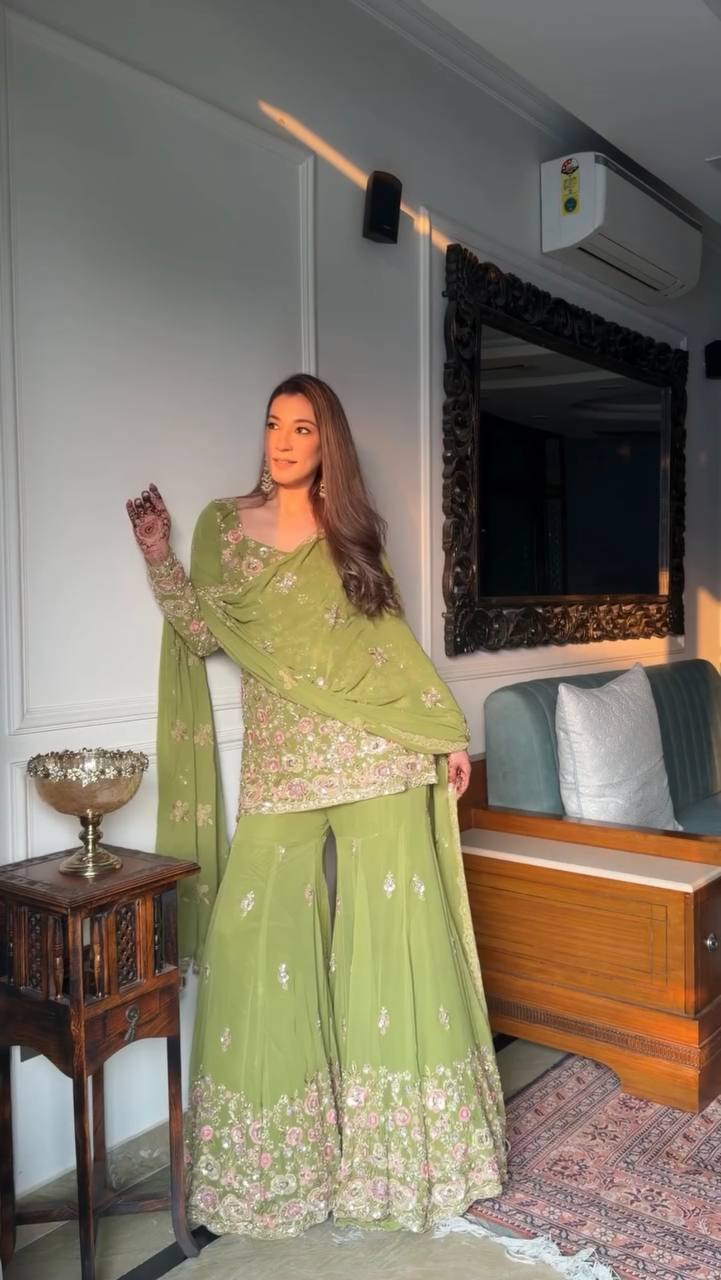 Viaana-SR Heavy Faux Georgette Sharara pair
