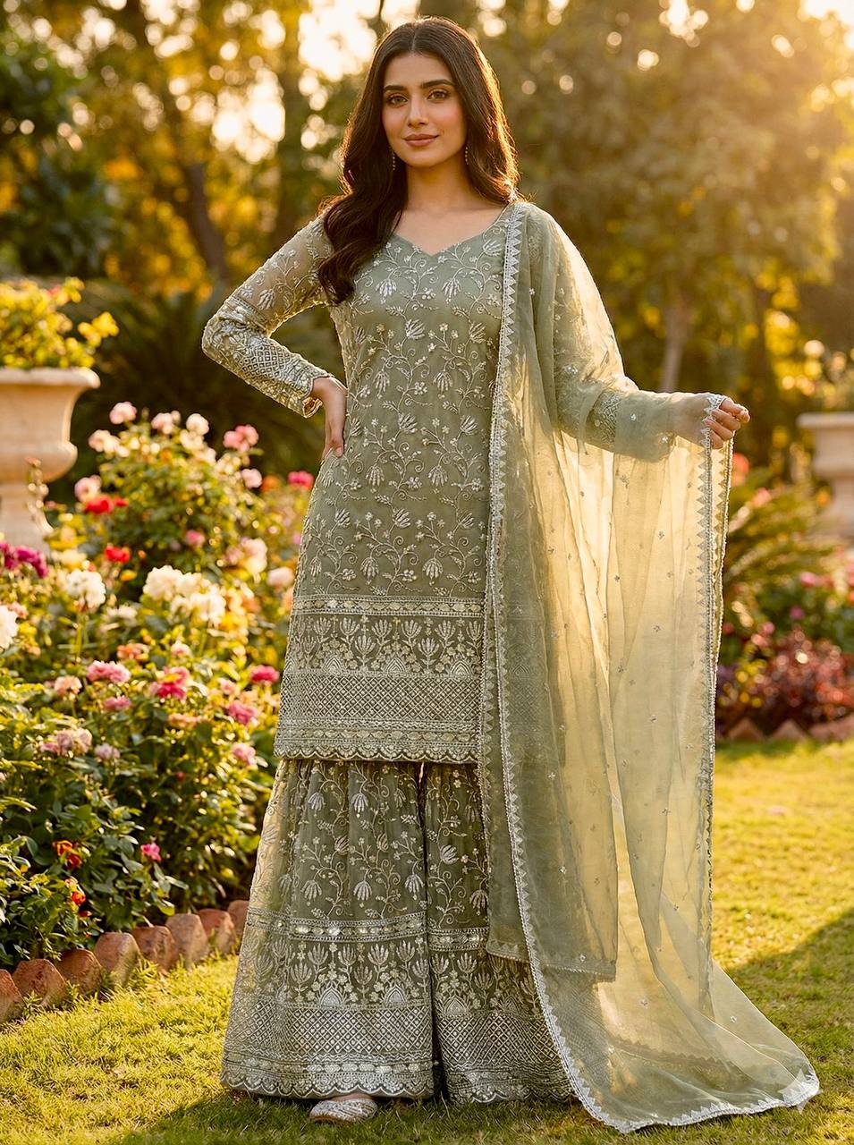 Nensi-NSR Pure GMY SILK Top Sharara set