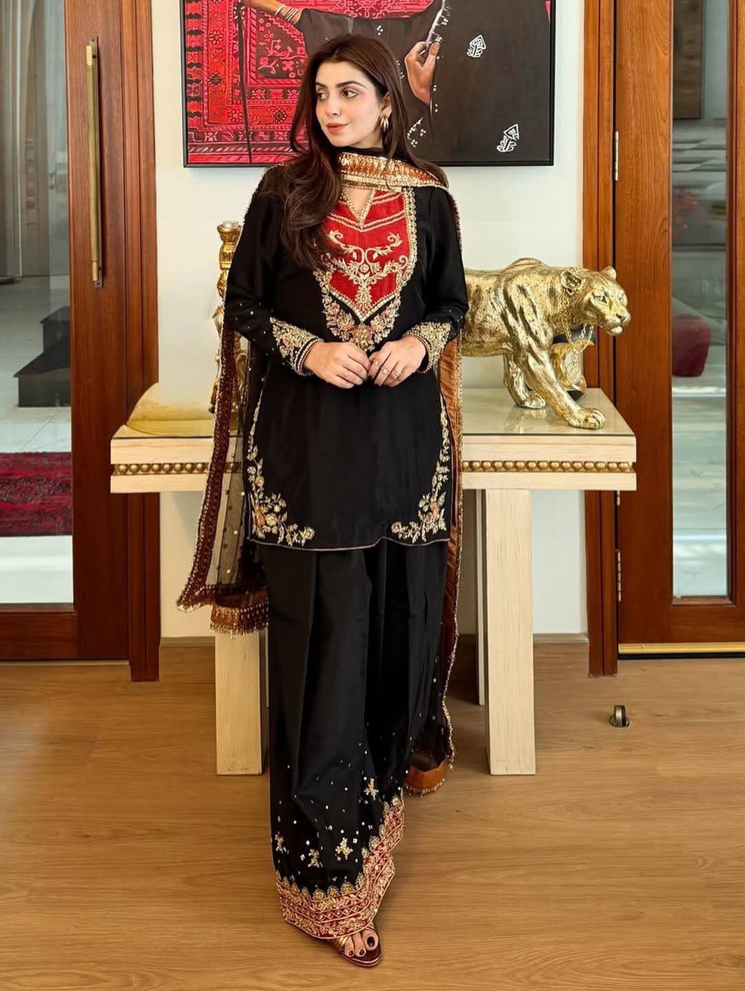 Dipika-HK-embroidered top with sequins work Top plazzo set
