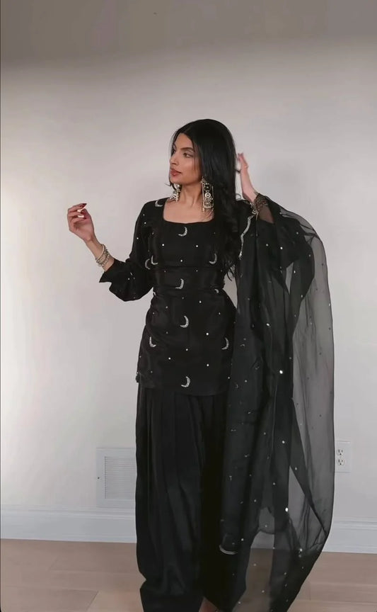 Chandrika - MC Heavy Natural Crep Silk top Farshi salwar set
