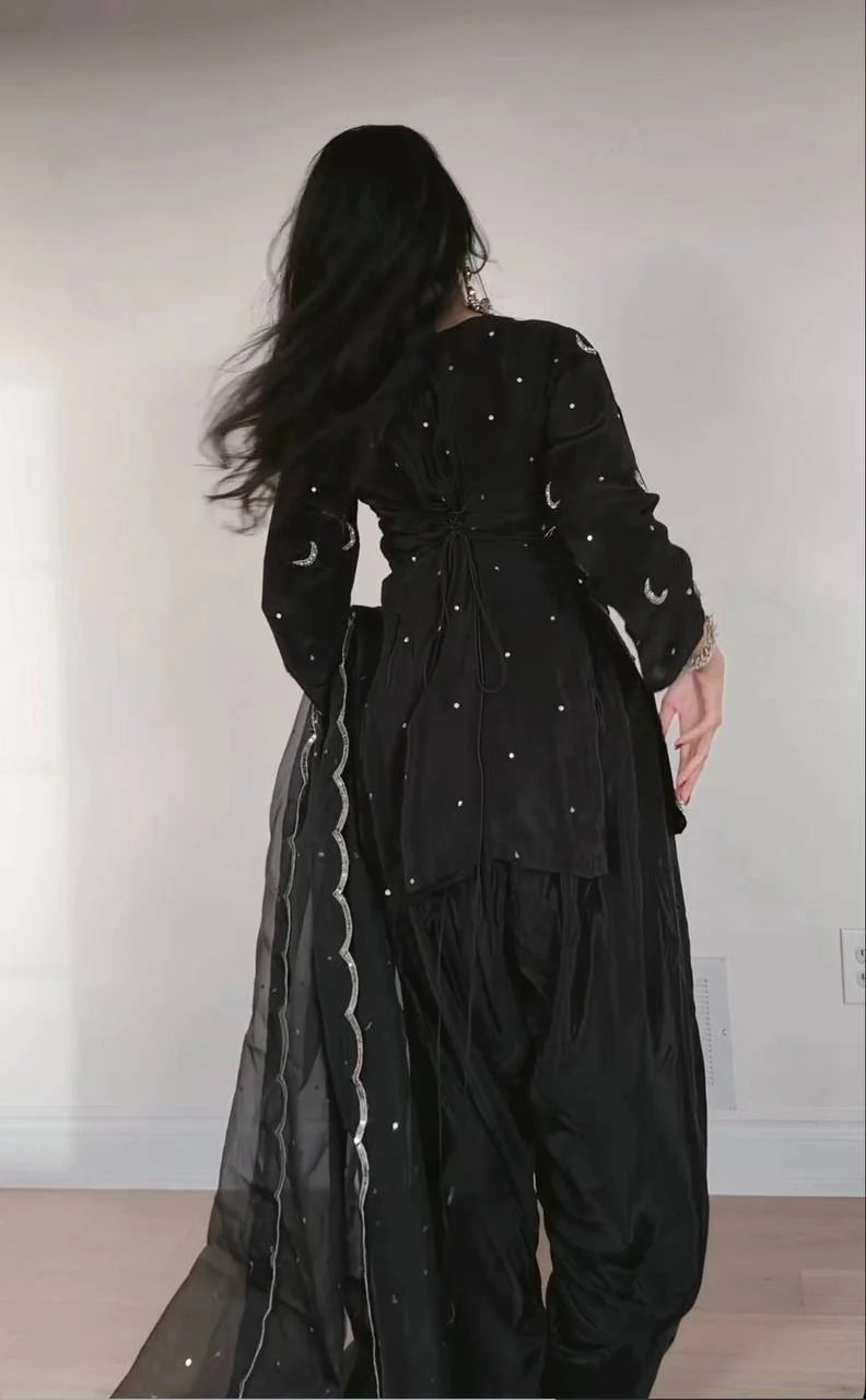Chandrika - MC Heavy Natural Crep Silk top Farshi salwar set