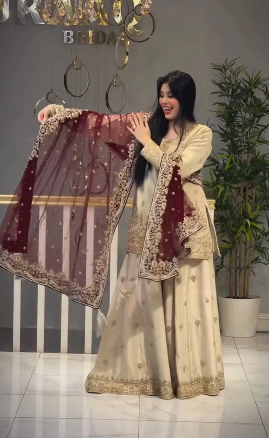 Ruta - VL Heavy Chinon silk top sharara pair