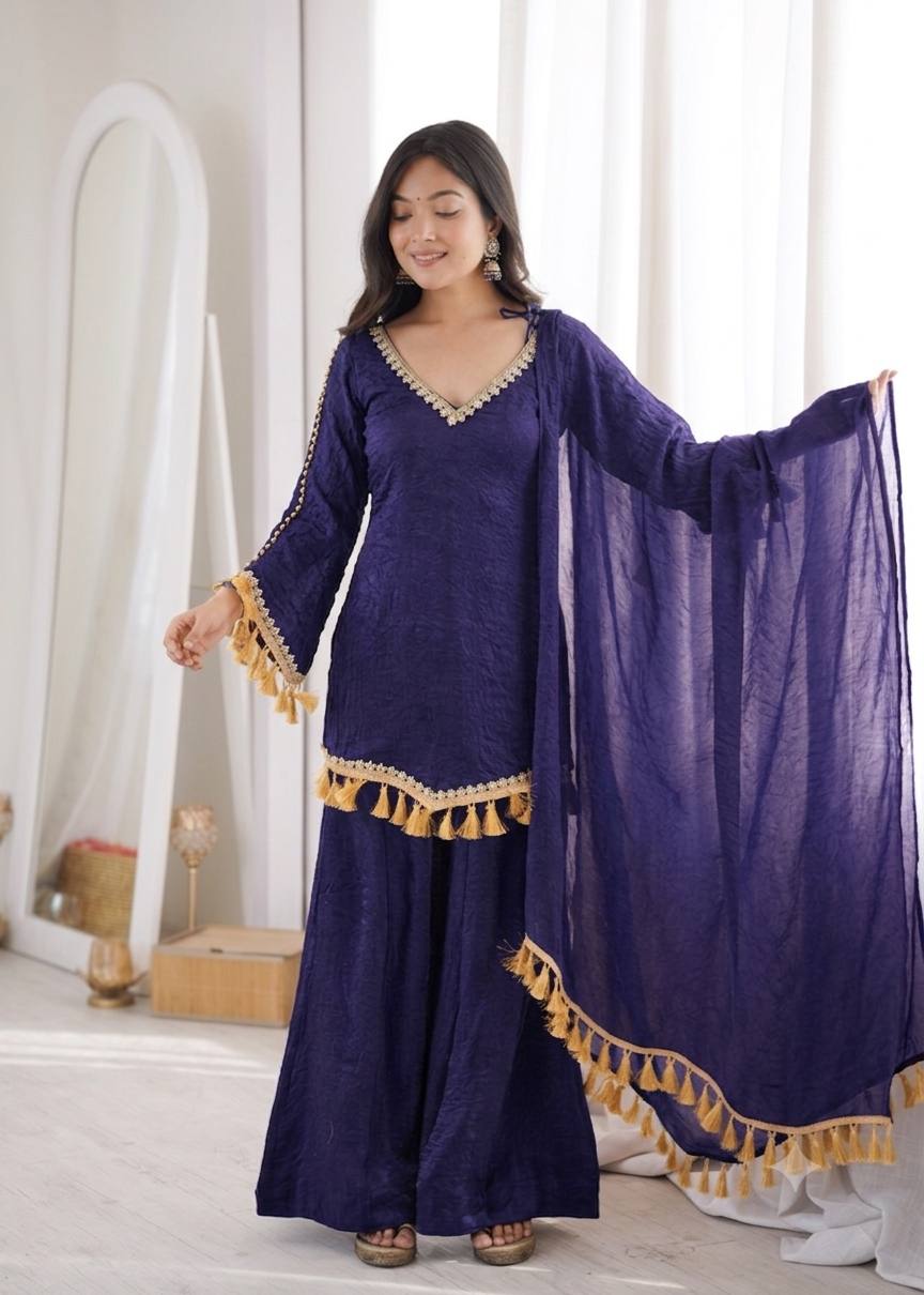 Noor Royale Navy Blue Embroidered Sharara Set