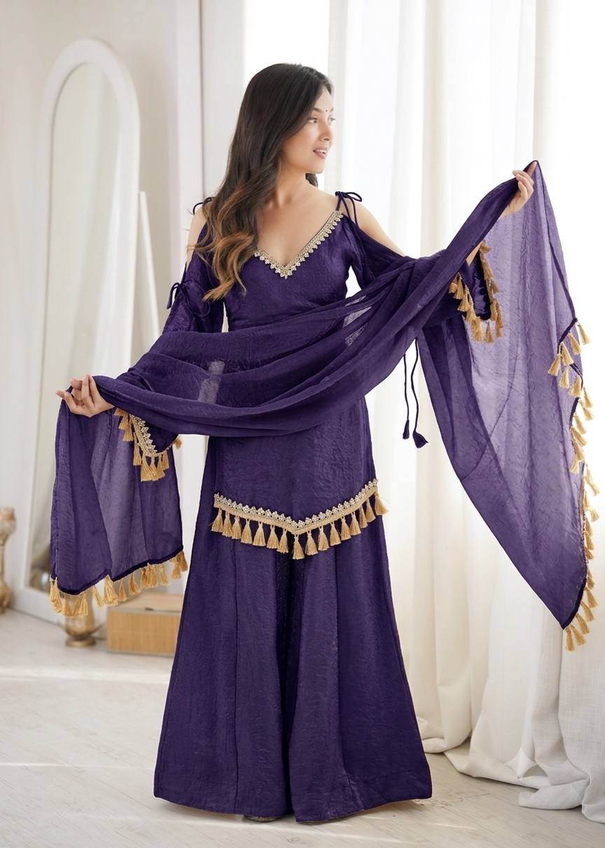 Noor Royale Navy Blue Embroidered Sharara Set