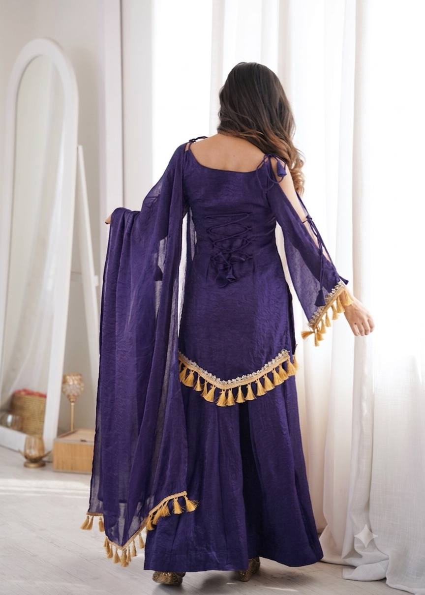 Noor Royale Navy Blue Embroidered Sharara Set