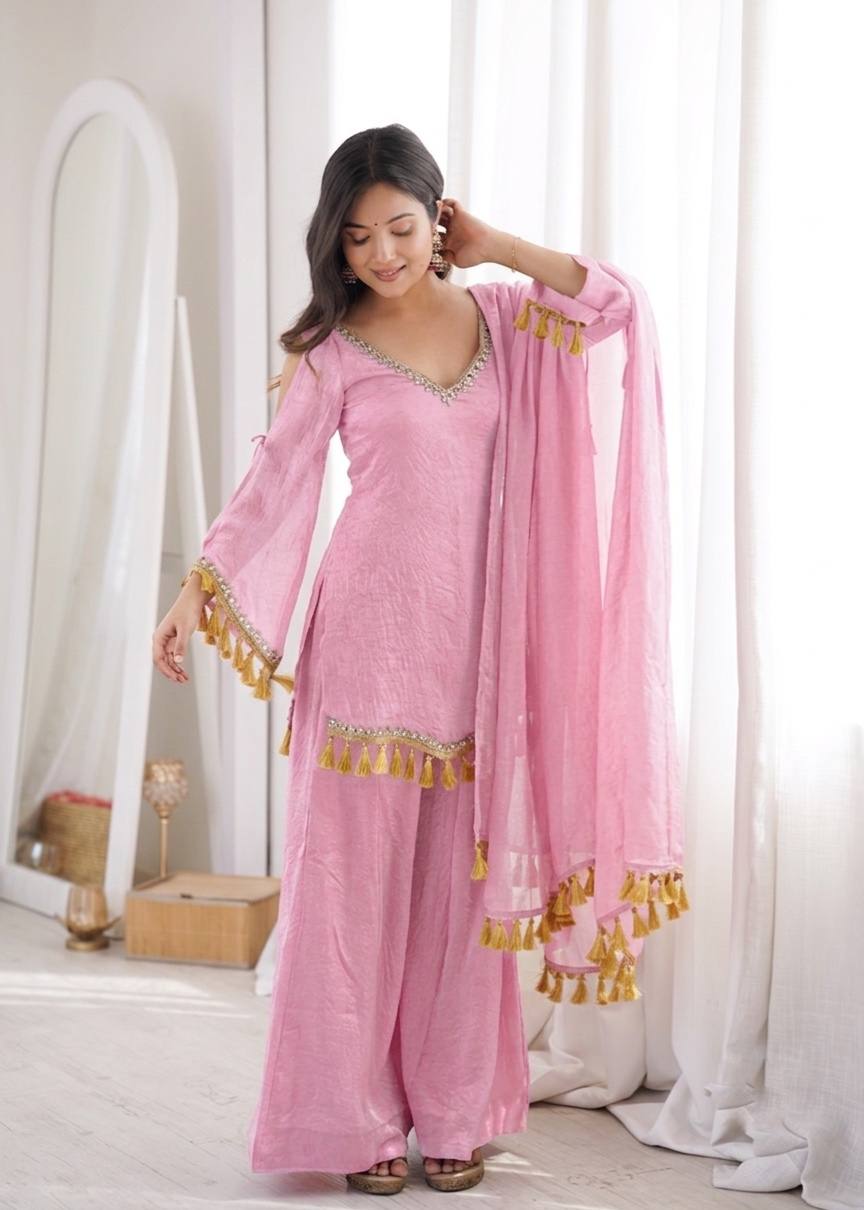 Gulabo Pink Embroidered Sharara Set