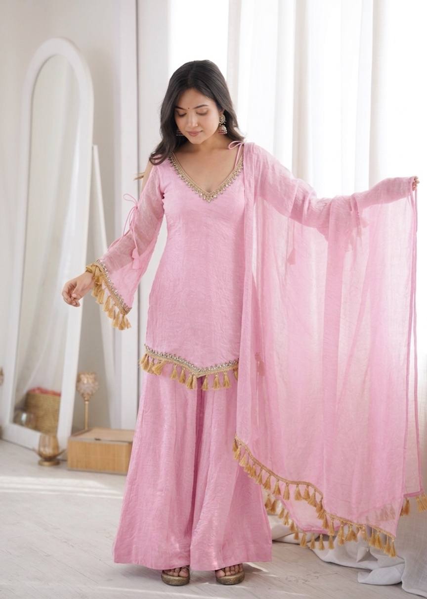 Gulabo Pink Embroidered Sharara Set
