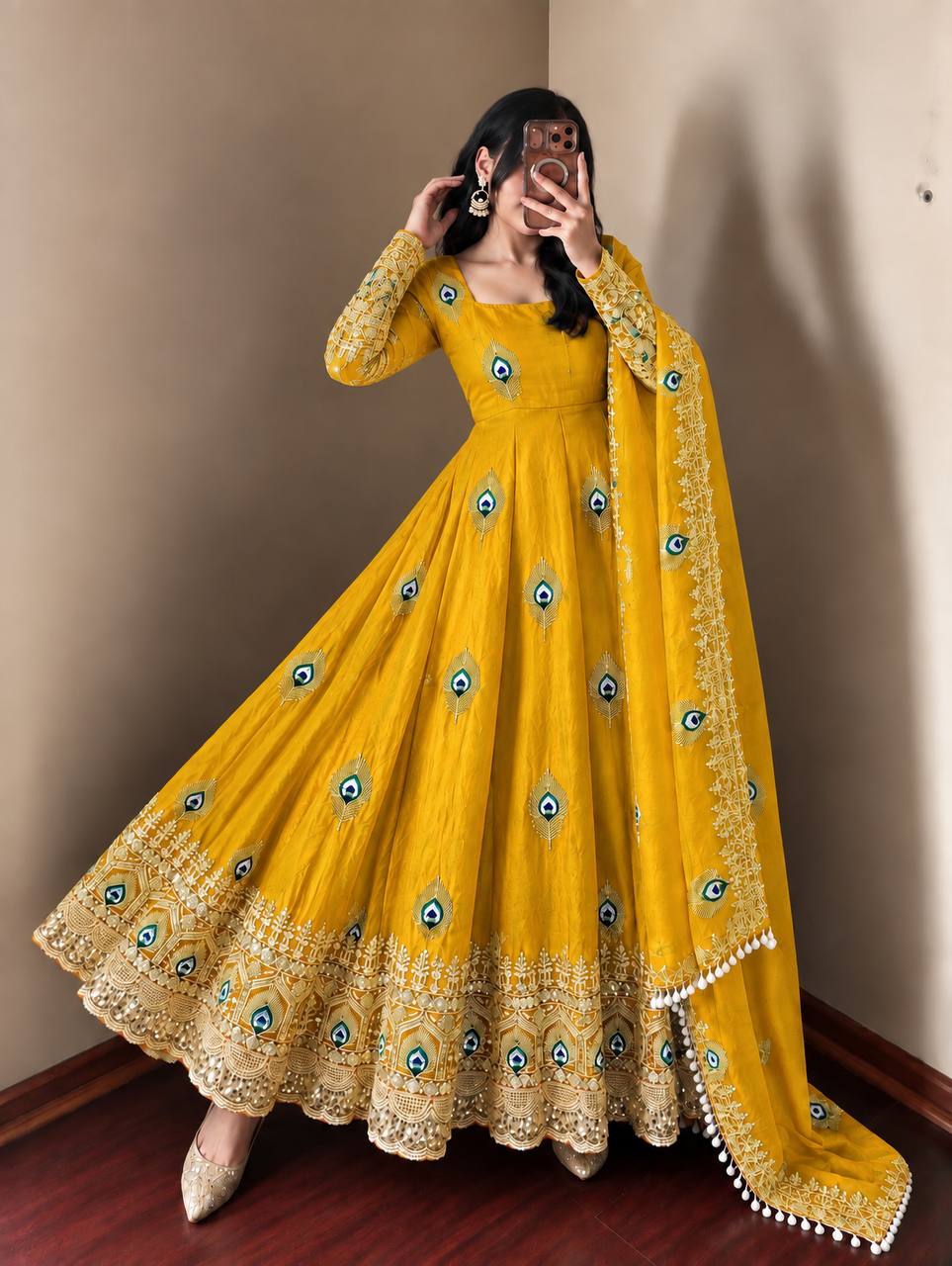 Mayura Sunshine Yellow Peacock Embroidered Anarkali Suit Set