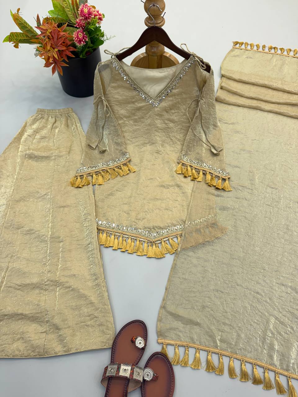 Aafreen Ivory Gold Embroidered Sharara Set