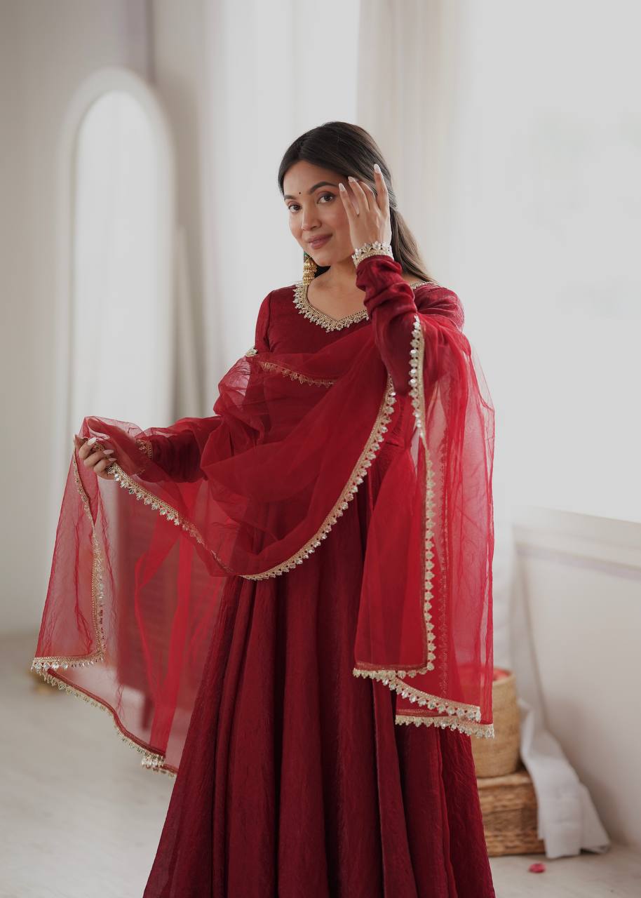 Meher Maroon Embroidered Anarkali Suit Set
