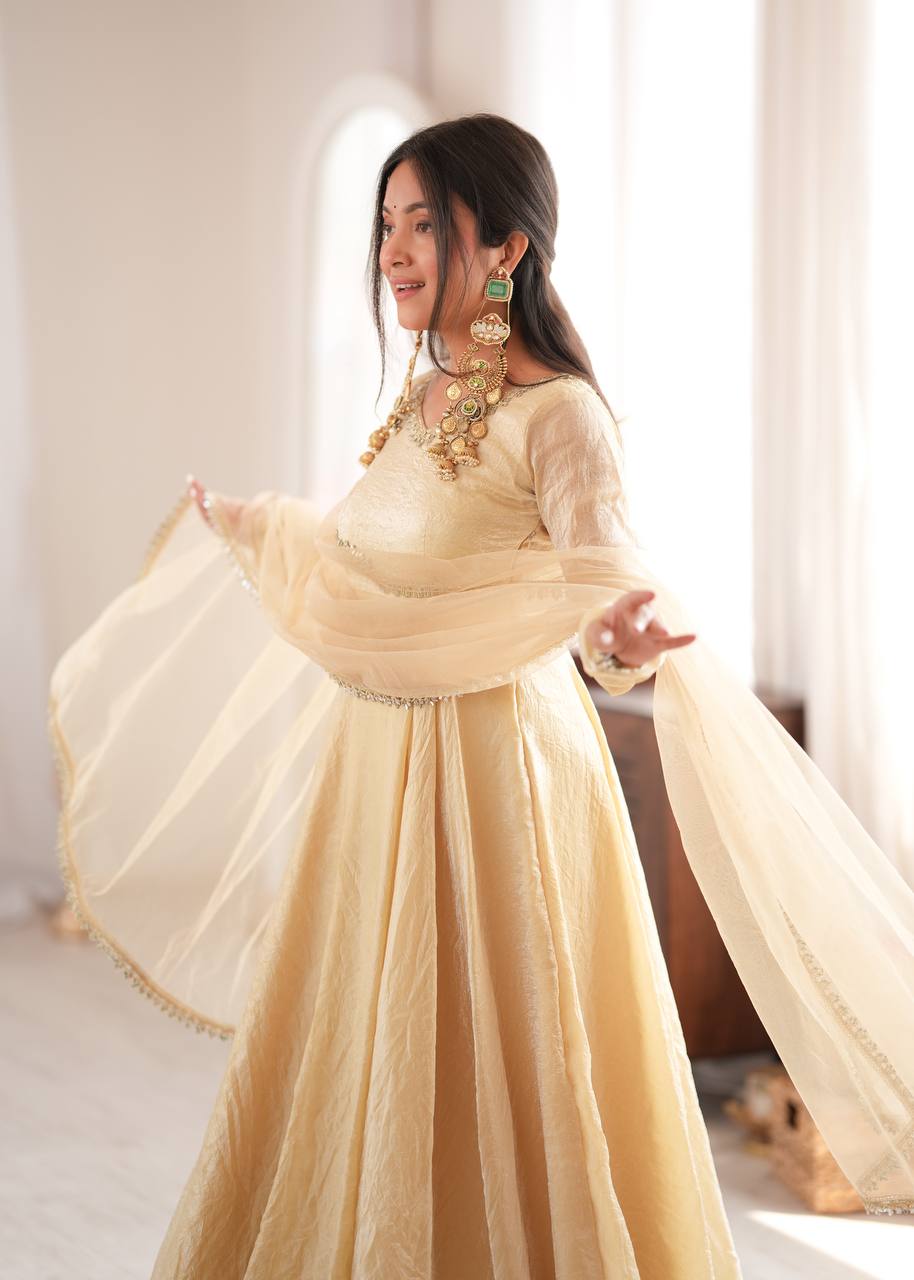 Aarohi Ivory Gold Flared Anarkali Suit Set
