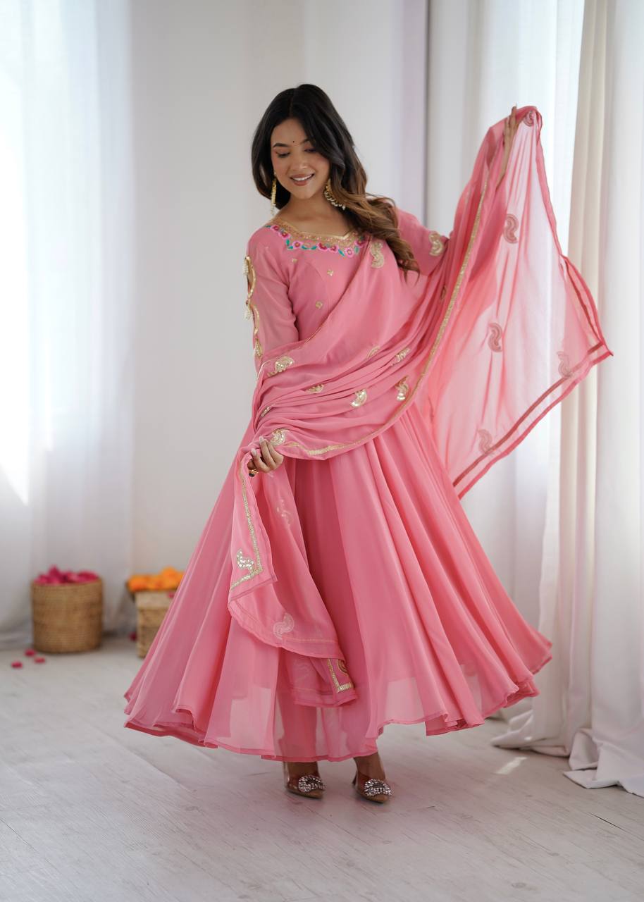 Gulabi Noor Pink Embroidered Anarkali Suit Set