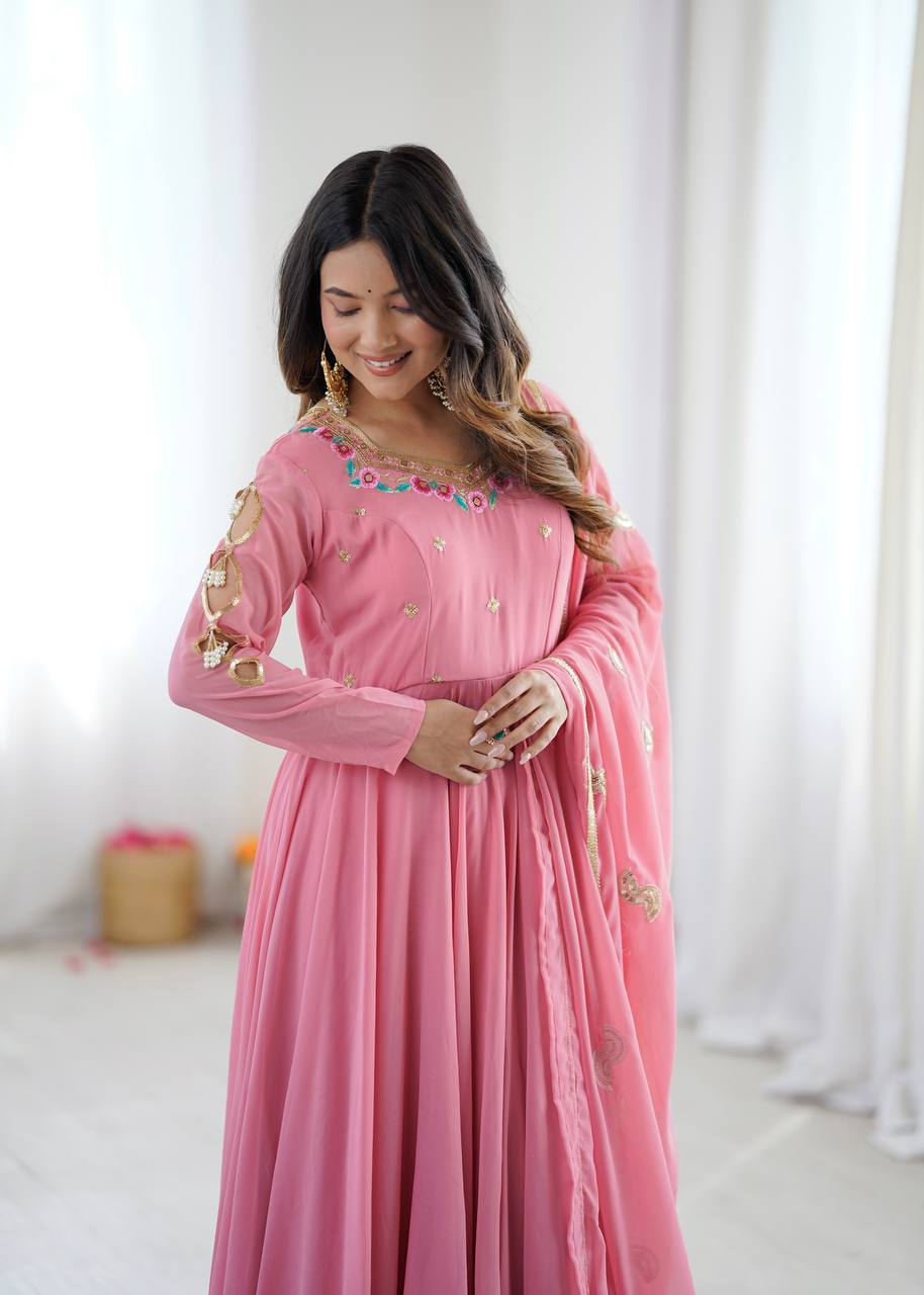 Gulabi Noor Pink Embroidered Anarkali Suit Set