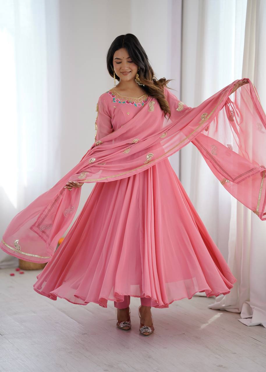 Gulabi Noor Pink Embroidered Anarkali Suit Set