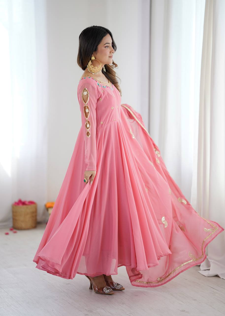 Gulabi Noor Pink Embroidered Anarkali Suit Set
