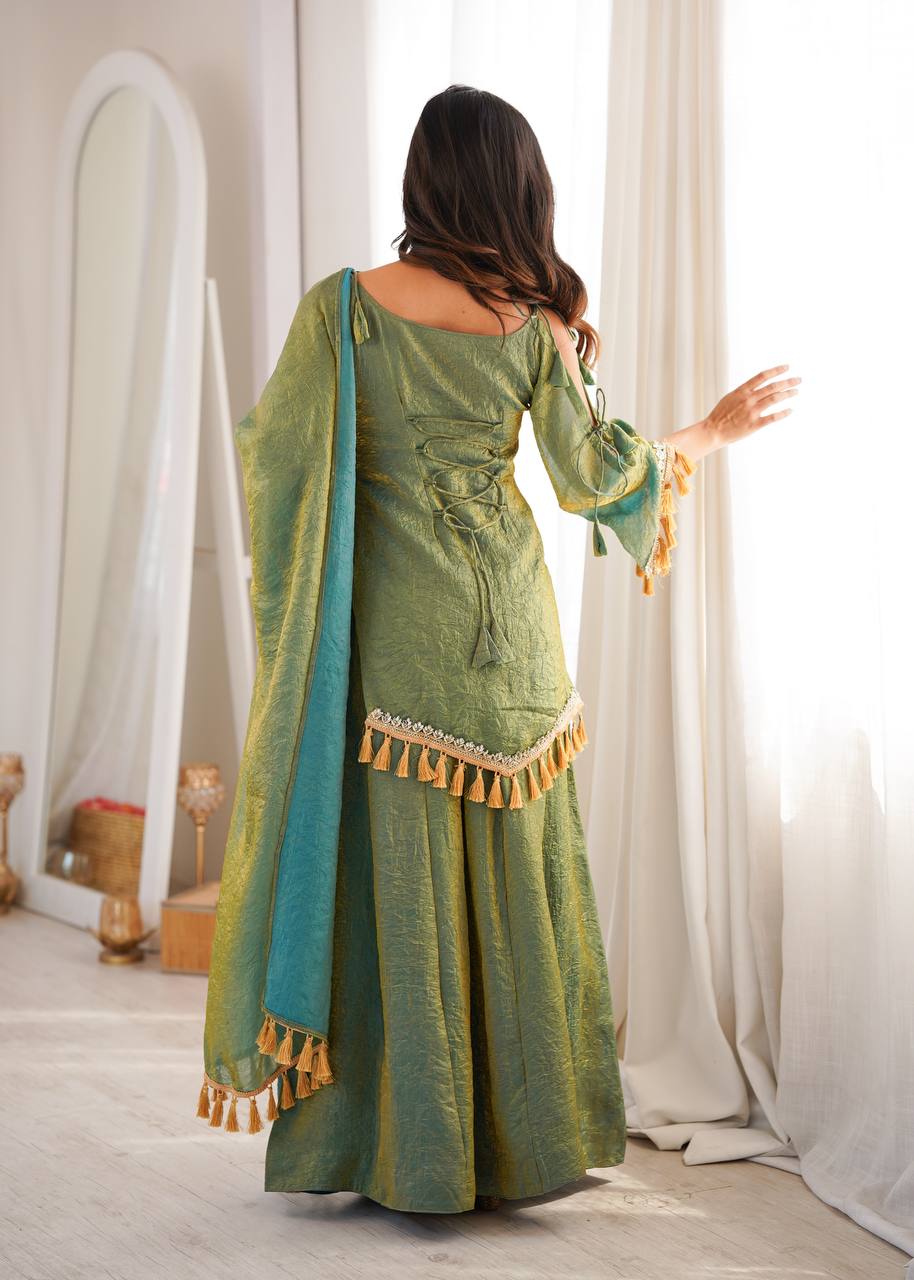 Zara Green Embroidered Sharara Set with Ombre Dupatta