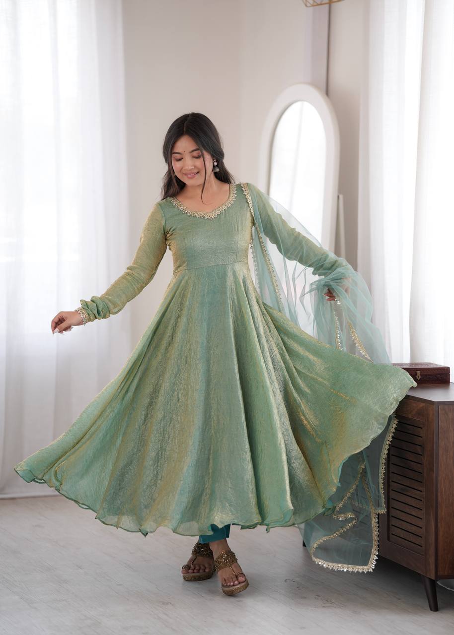 Mahi Sage Green Embroidered Anarkali Suit Set