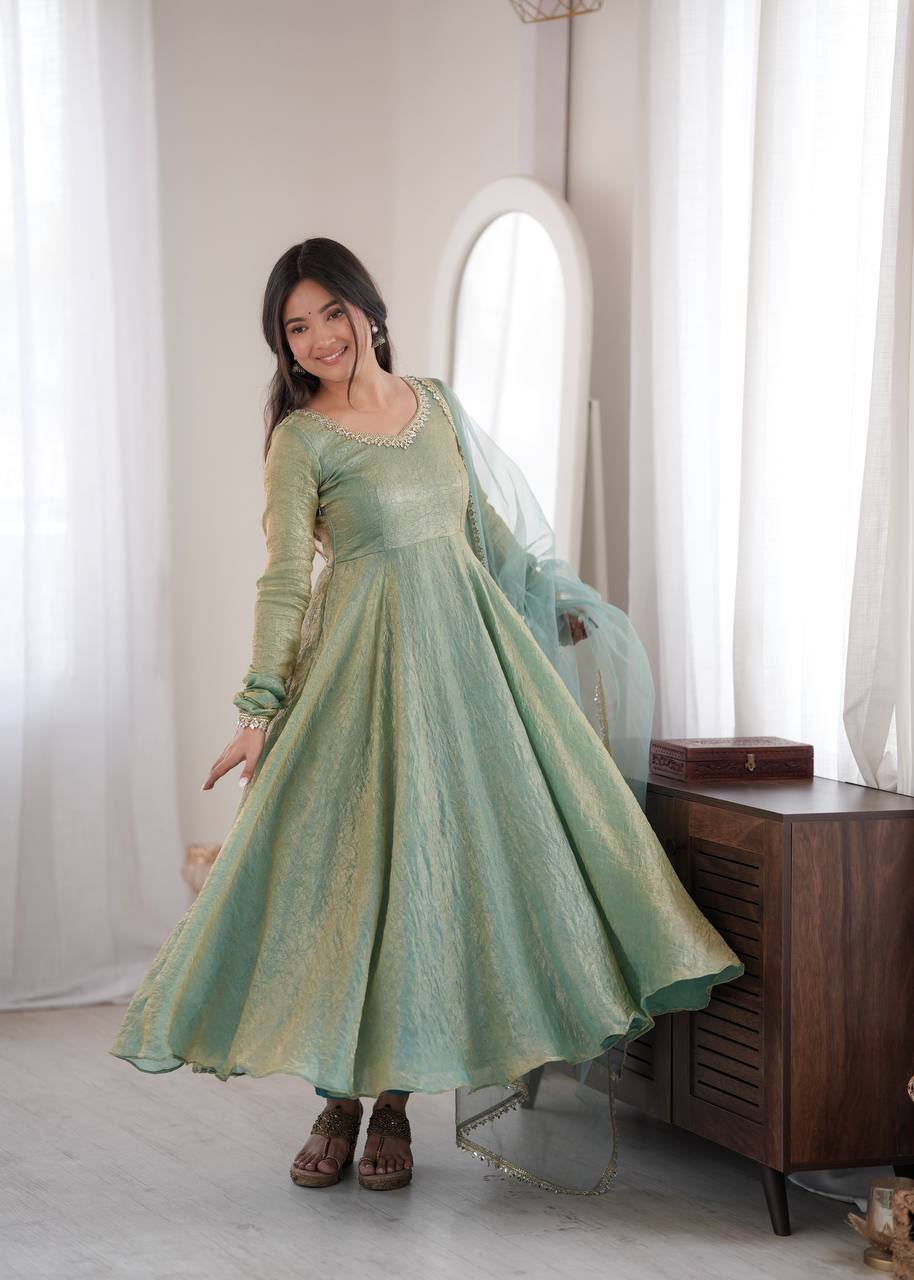 Mahi Sage Green Embroidered Anarkali Suit Set