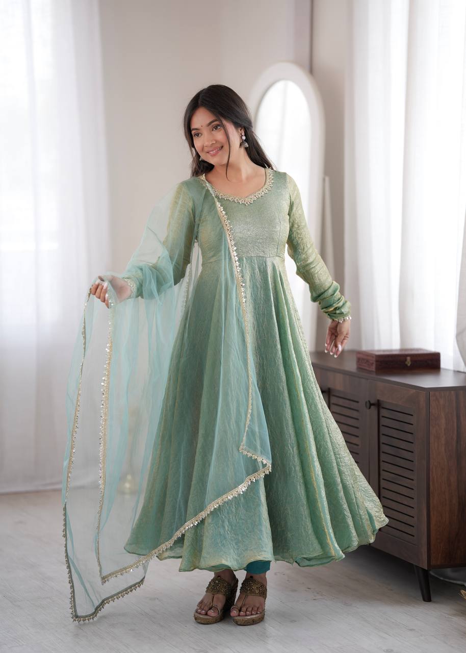 Mahi Sage Green Embroidered Anarkali Suit Set