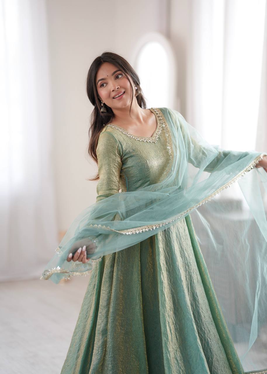Mahi Sage Green Embroidered Anarkali Suit Set
