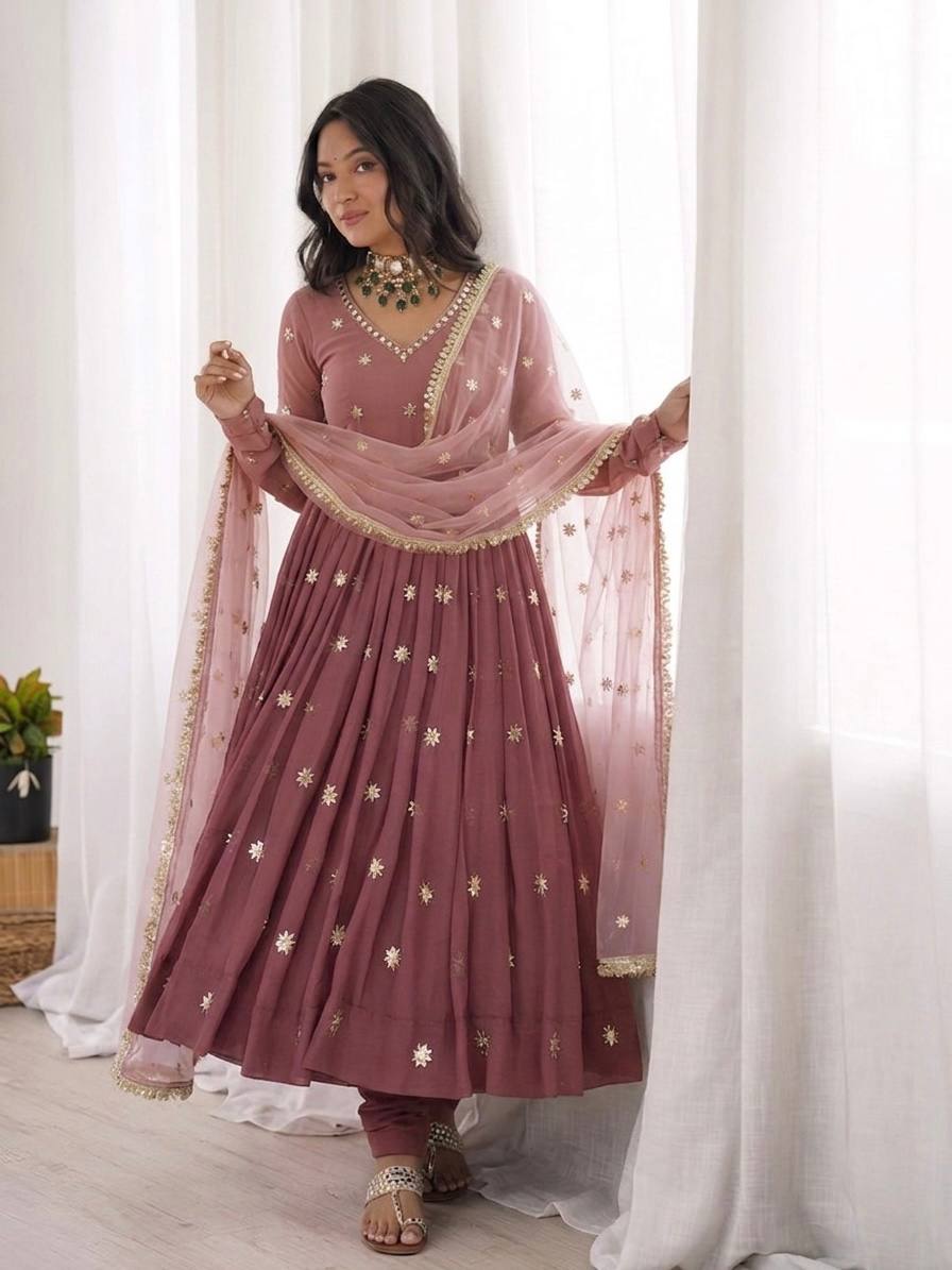 Meher Mauve Embroidered Anarkali Suit Set
