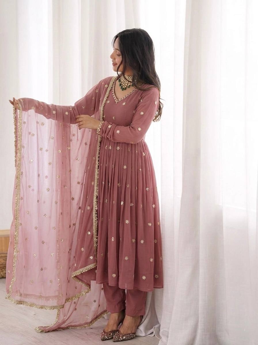 Meher Mauve Embroidered Anarkali Suit Set