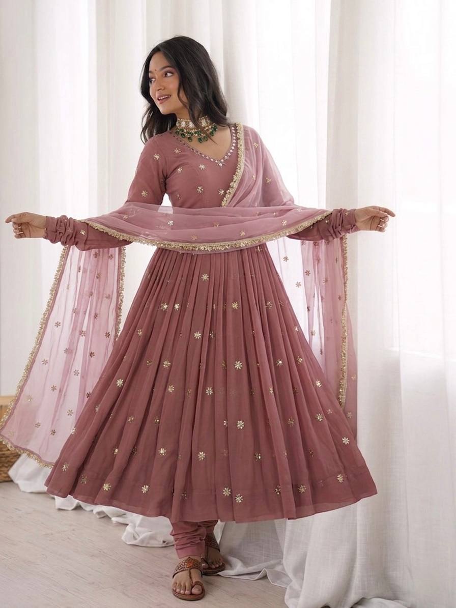 Meher Mauve Embroidered Anarkali Suit Set