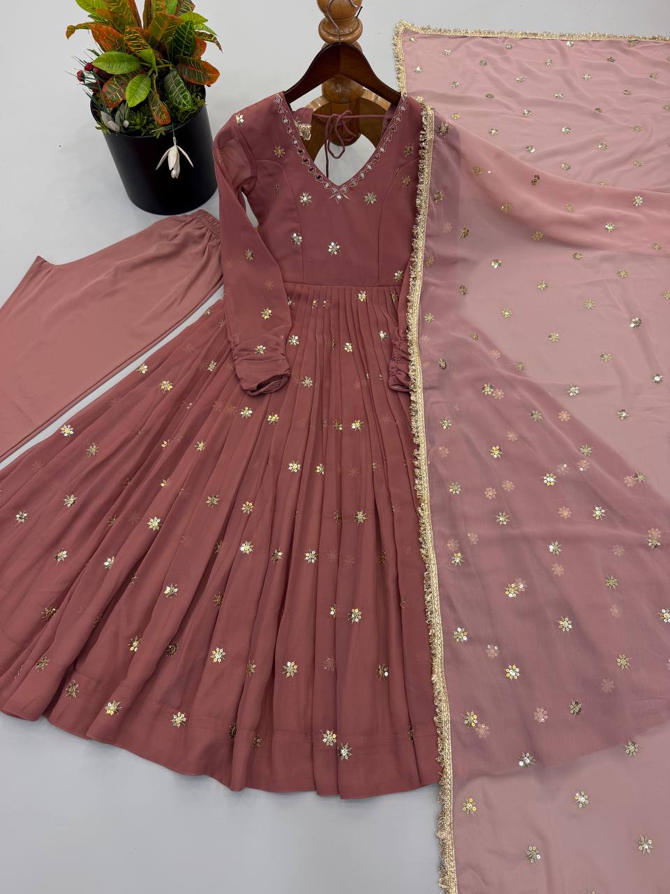 Meher Mauve Embroidered Anarkali Suit Set